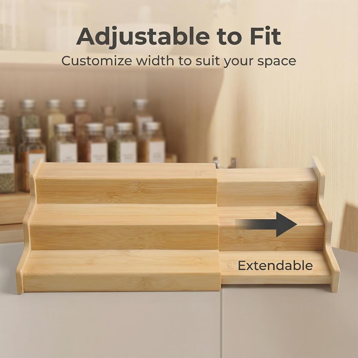 Carestrong Spice Rack Kitchen Cabinet Organizer- 3 Tier Bamboo Expandable Spice Organization for Cabinet,Yellow.