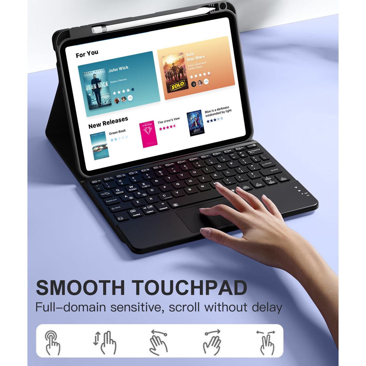 Compatible for iPad Generation Case with Keyboard, Folio Cover with Pencil Holder, Multi-Touch Trackpad, 7 Color Backlit, Detachable Keyboard for iPad (A16) 11th/10th Gen (Black)