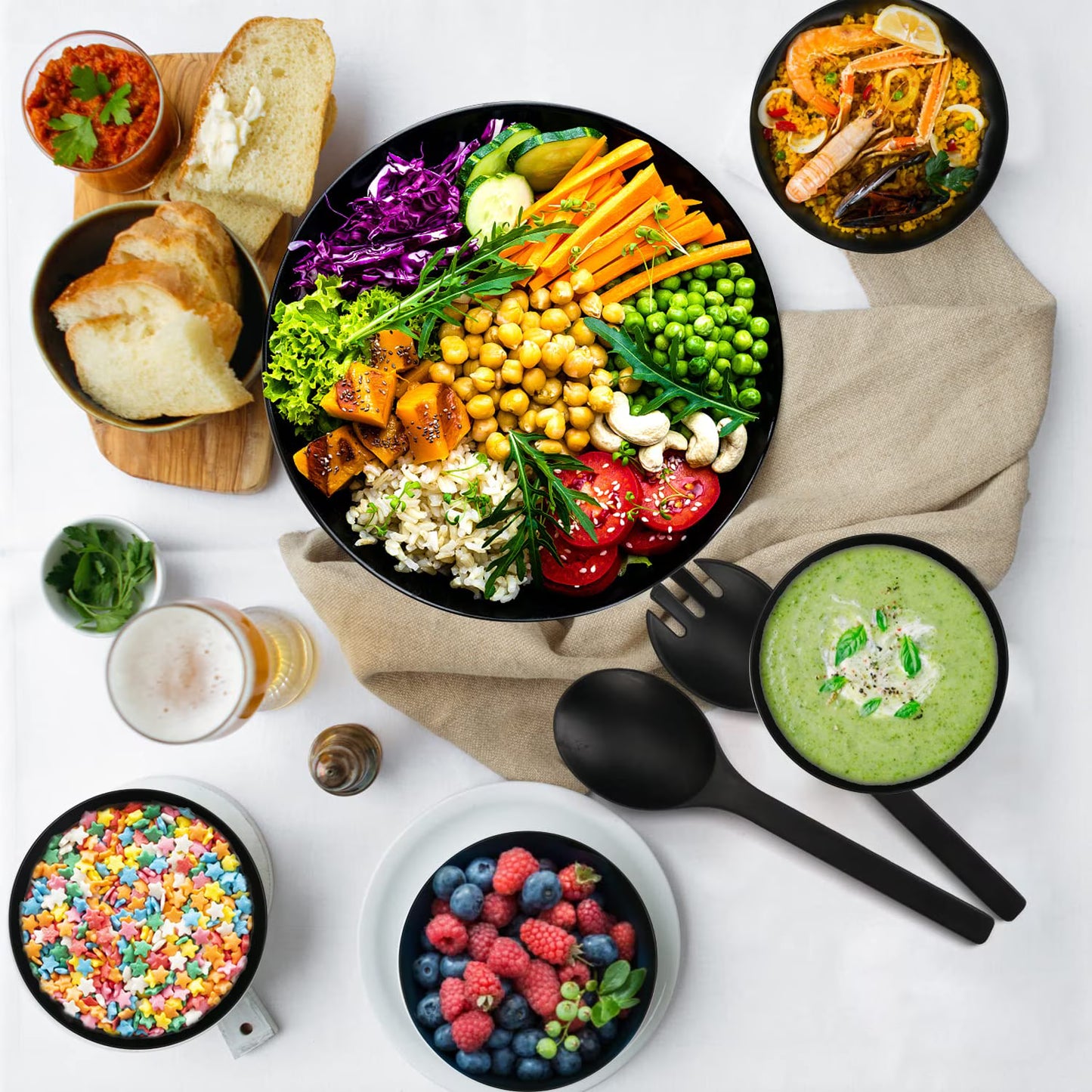 Bamboo Fiber Salad Bowl with Servers Set Large 9.8inches Nature Bamboo Mixing Bowl with Servers with Lid Spoon and Fork for Fruits,Salads and Vegetables