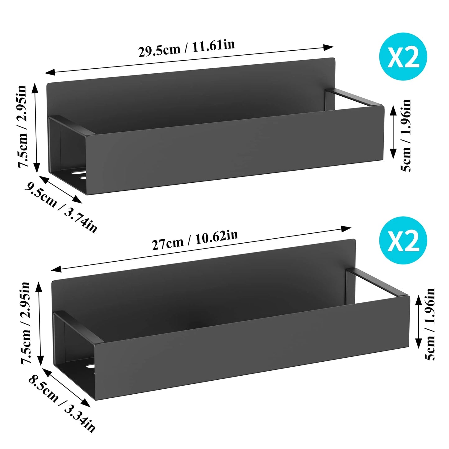 Magnetic Spice Rack Organizer, 4 Pack Moveable Fridge Spice Shelves for Refrigerator and Oven, Metal Refrigerator Shelf-Black