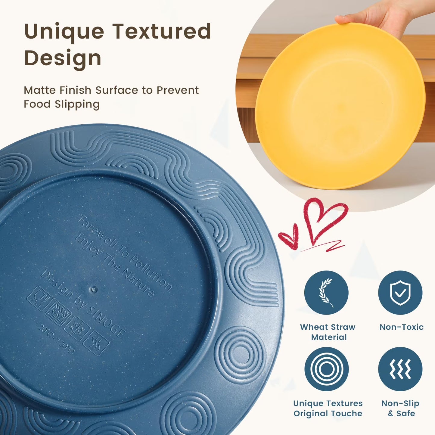YILUSH 44-Piece Premium Wheat Straw Dinnerware Sets, Service for 8, Unbreakable Plates and Bowls Set - Cups Sets, Dinner Plates, Bowls for Kitchen,Dishwasher and Microwave Safe Dishes Set - Multi