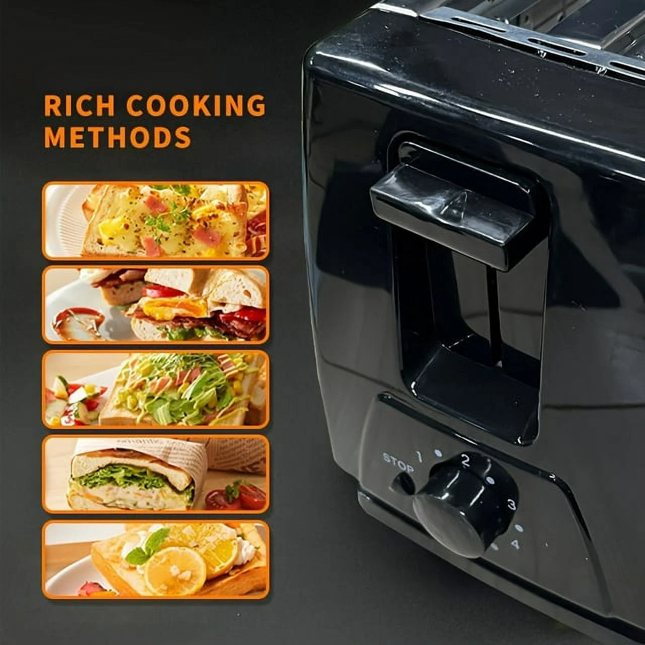 Toaster 2 Slice with Auto Shut Off & Reheat Function - 6 Browning Settings, Countertop Kitchen Essentials for Bagel Muffins Toast Pastry Waffles Grain Sweet Bread, 750W - Black