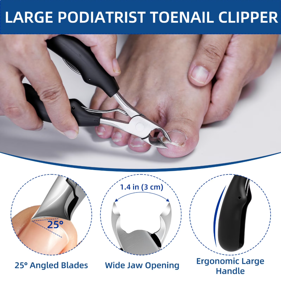 Qinghuai 5 Pack Toenail Clippers Set, Angled Head Large Toe Nail Clippers Set for Men, Heavy Duty Ingrown Toenail Clippers with Wide Jaw, Ultra Sharp Slanted Nail Cutter with Long Handle