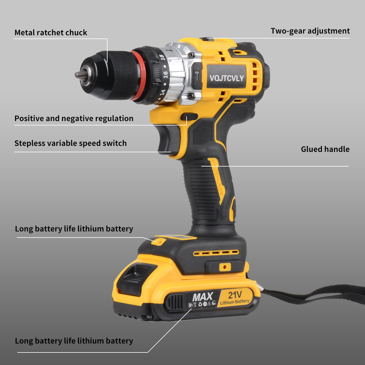 21V MAX Brushless Cordless Drill Set, Power Drill Kit with Battery and Charger, 3/8-Inch Keyless Chuck, Variable Speed, 18 Position and 26pcs Drill Bits (Yellow)