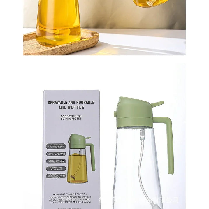 Olive Oil Dispenser Bottle for Kitchen，2 in 1 Oil Sprayer for Cooking, 18oz/600ml Glass Oil Spray Bottle with Pourer, Food-grade Oil Mister for Air Fryer, Salad, Frying, BBQ (2PCSGreen)