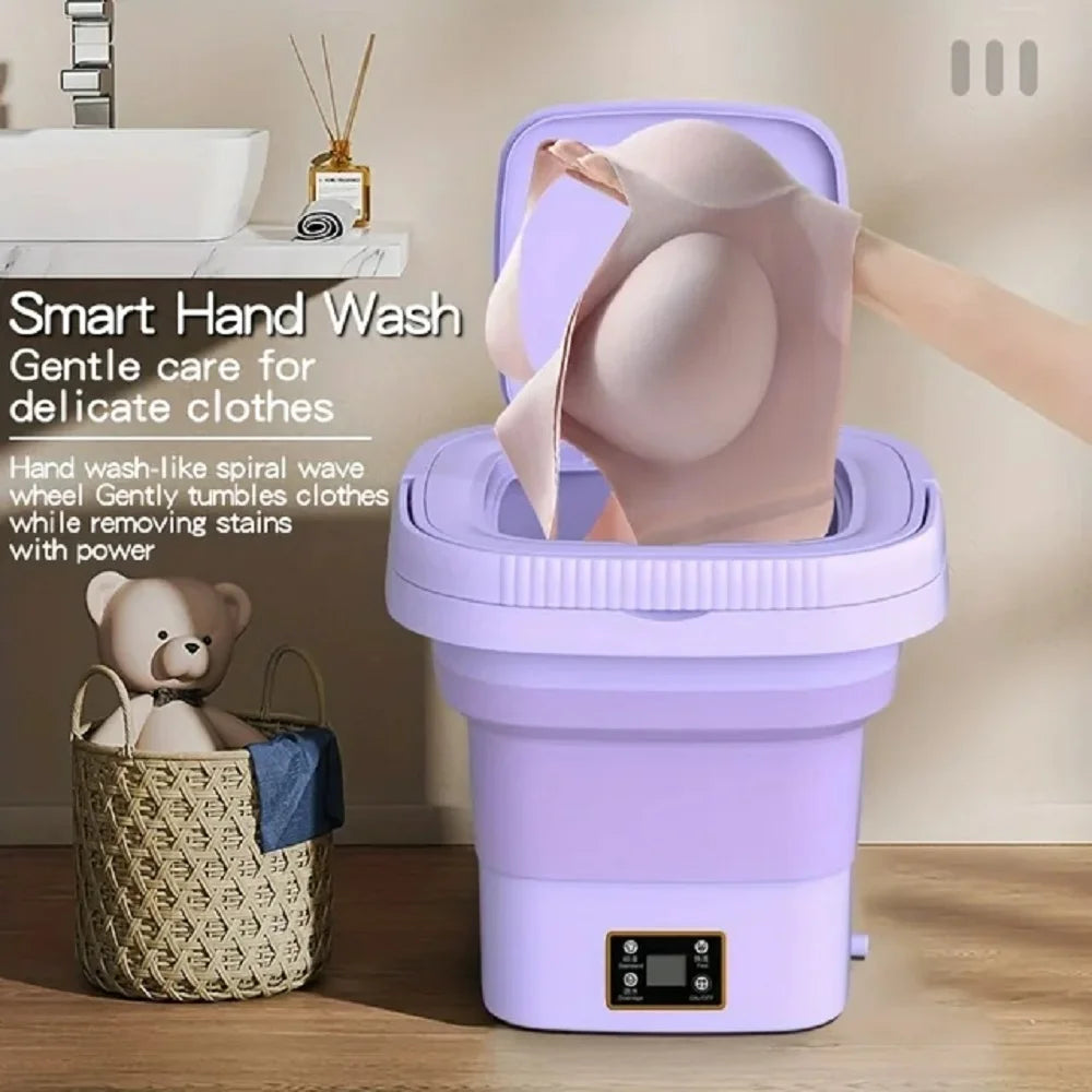 OHHSUN Portable Washing Machine, Digital Display Mini Washing Machine 9L High Capacity Foldable Washer. Suitable For Cleaning Underwear, Baby Clothes, Purple