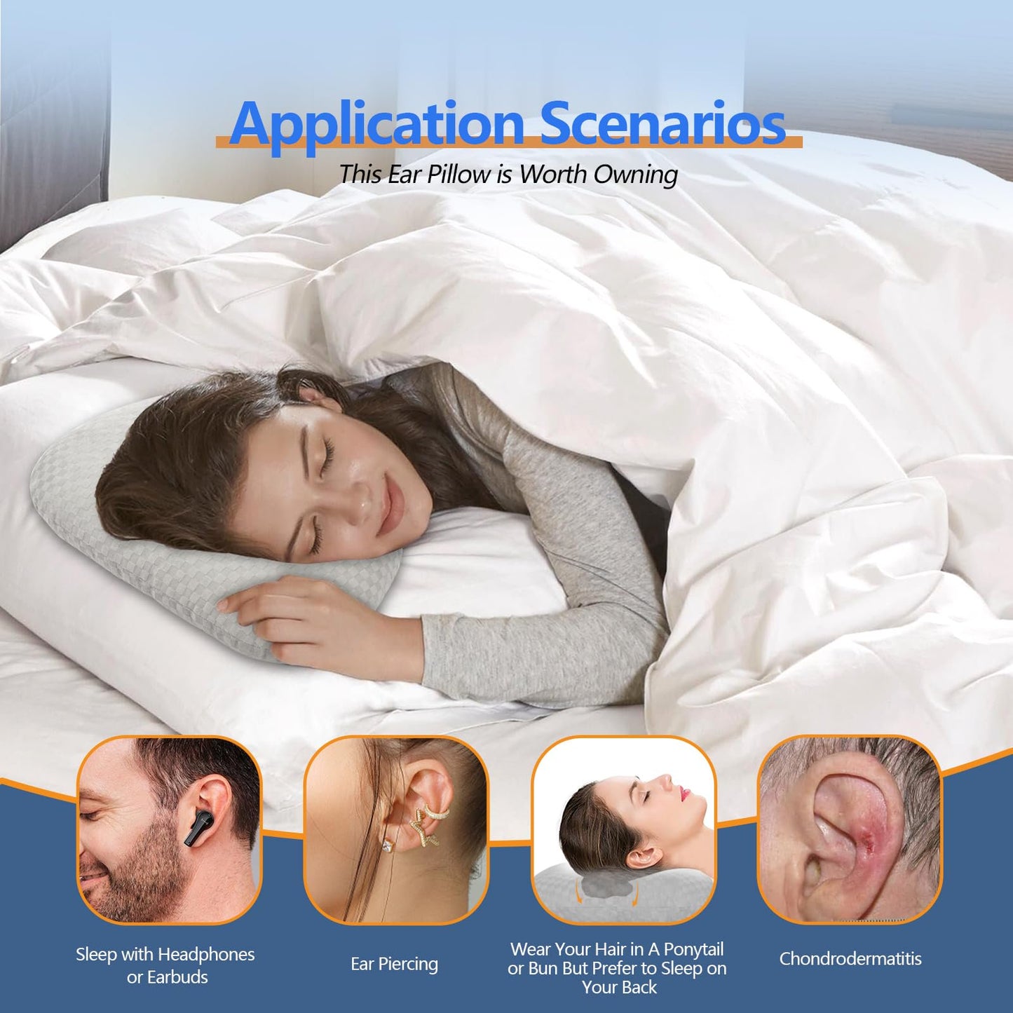 Ear Piercing Pillow for Side Sleepers with an Ear Hole for CNH and Ear Pain Ear Inflammation Pressure Sores, Cotton O-Shaped Side Sleeping Pillow, Ear Guard Pillow