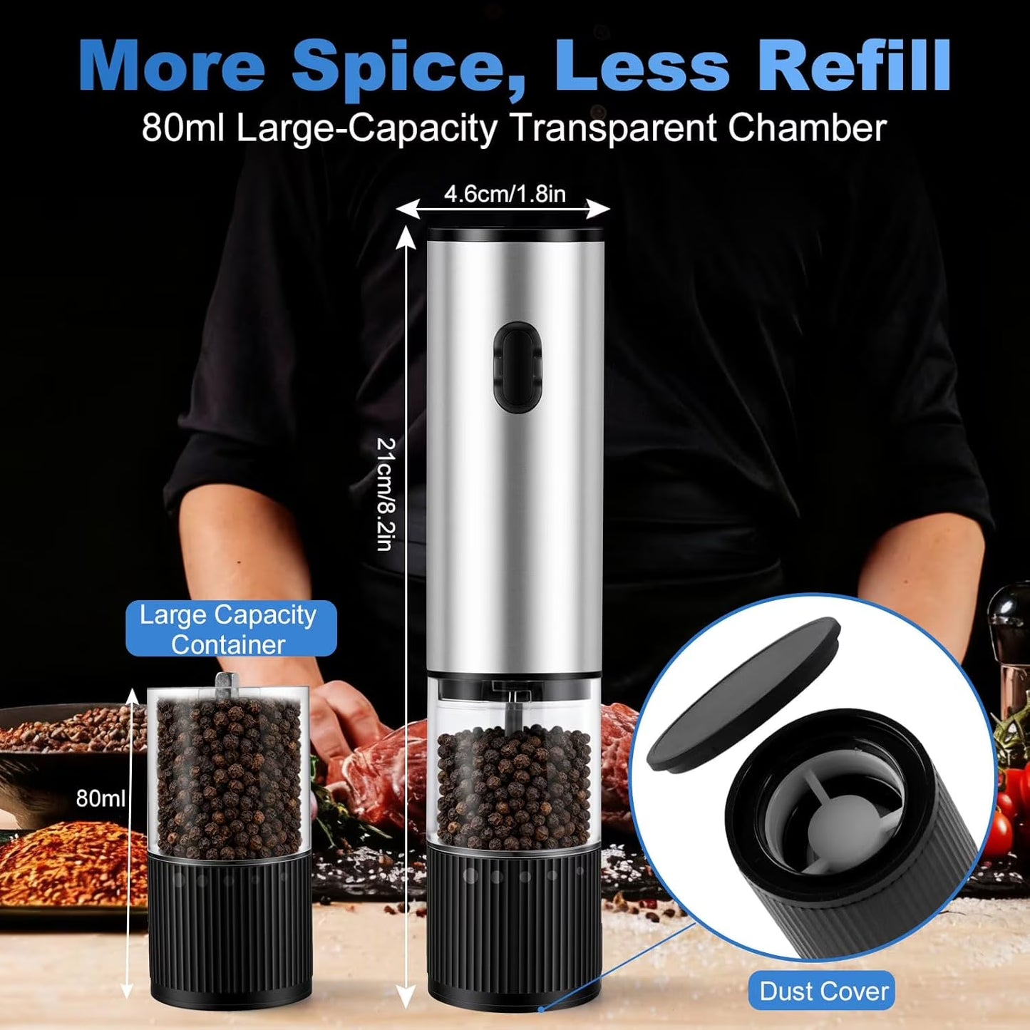 Carestrong Salt And Pepper Grinder Set Automatic Battery Pepper Mill Shakers Salt And Pepper Shakers Adjustable Coarseness Upgraded Larger Capacity with Kitchen Appliances Birthday Gifts for Women M