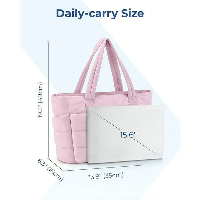 Tote Bag for Women, Lightweight Puffy Tote Bag with Compartments, Quilted Shoulder Bag Handbag for Travel, Work