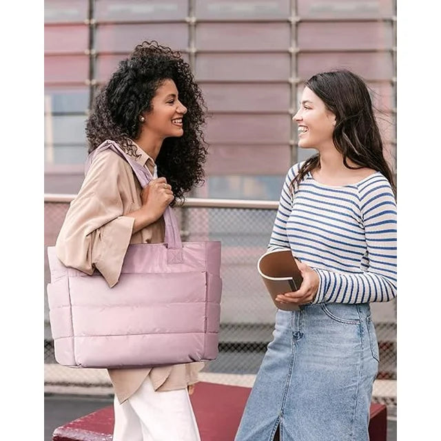 Tote Bag for Women, Lightweight Puffy Tote Bag with Compartments, Quilted Shoulder Bag Handbag for Travel, Work