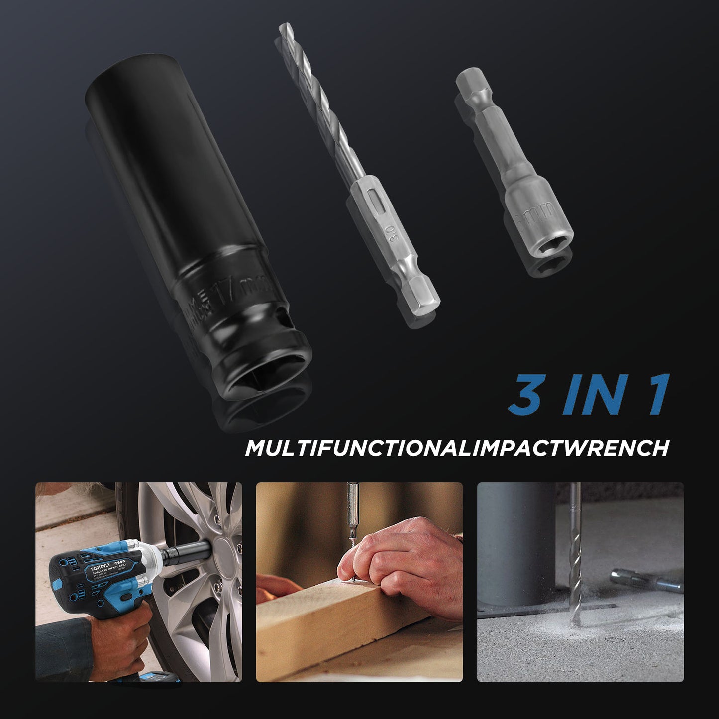 VQJTCVLY Brushless impact driver, 21V Cordless impact wrench 1/2 Inch, 2 × 4.0Ah impact drill tool set, 5 Sockets,7 Drill,6 Screws for Car Home Truck Mower Father Dad Husband, Blue