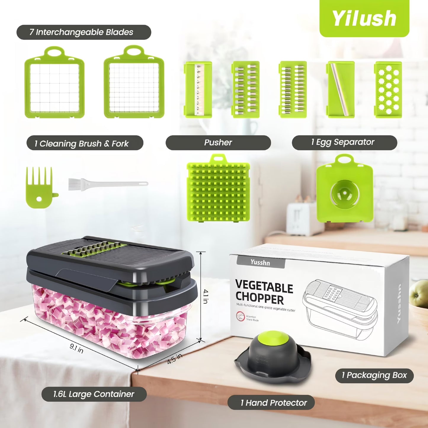 Yilush The Real Original Pro Chopper since 2013 Vegetable Chopper Mandoline Slicer, 8 Blade Food Veggie Chopper Onion Vegetable Cutter with Container, Kitchen Gadgets & Essentials, (10 in 1)