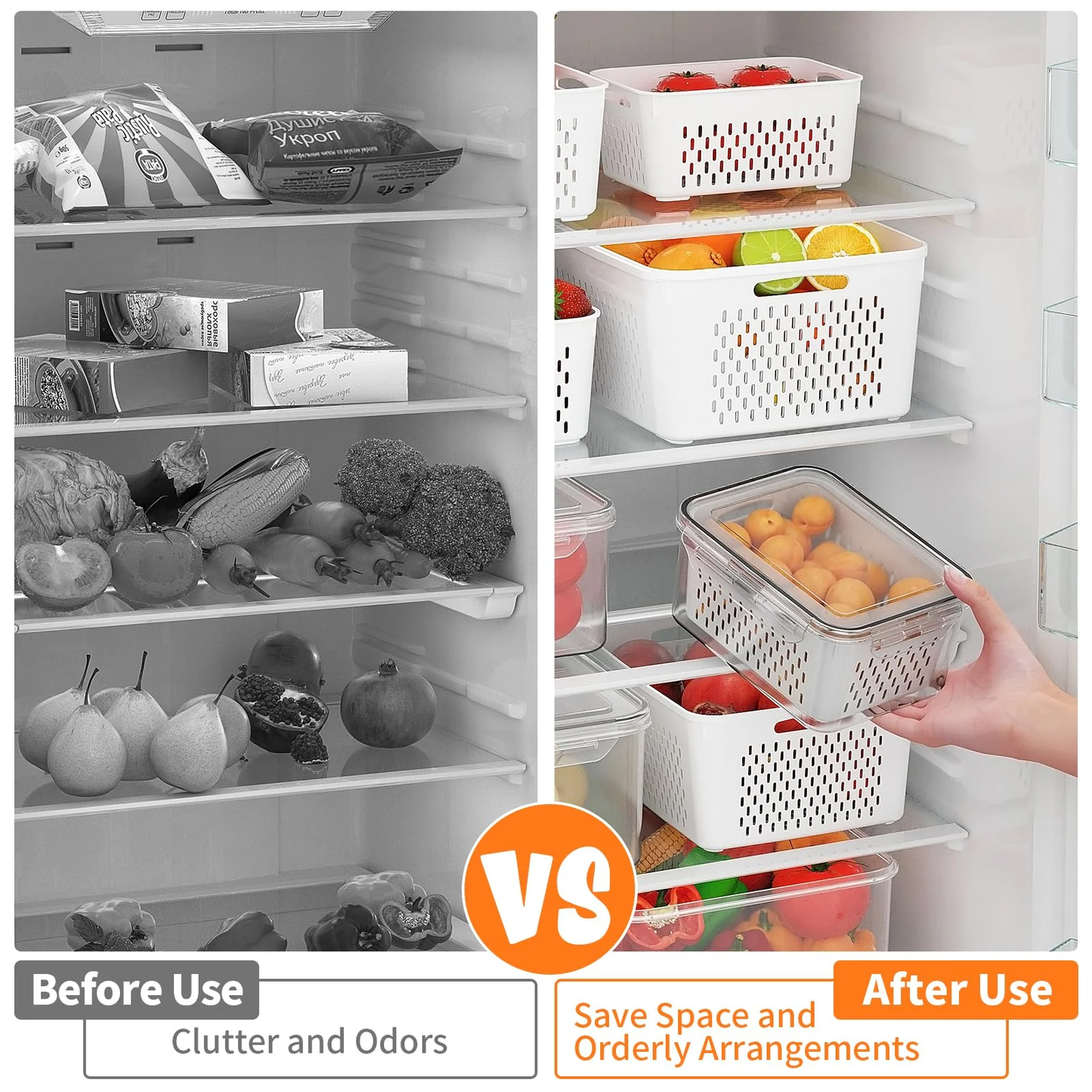 AMAZTEK Large Fruit Containers for Fridge, 5 PCS Leakproof Food Storage Containers with Removable Colander, Airtight Storage Container to Keep Berry Fruit Fresh, Dishwasher & microwave safe