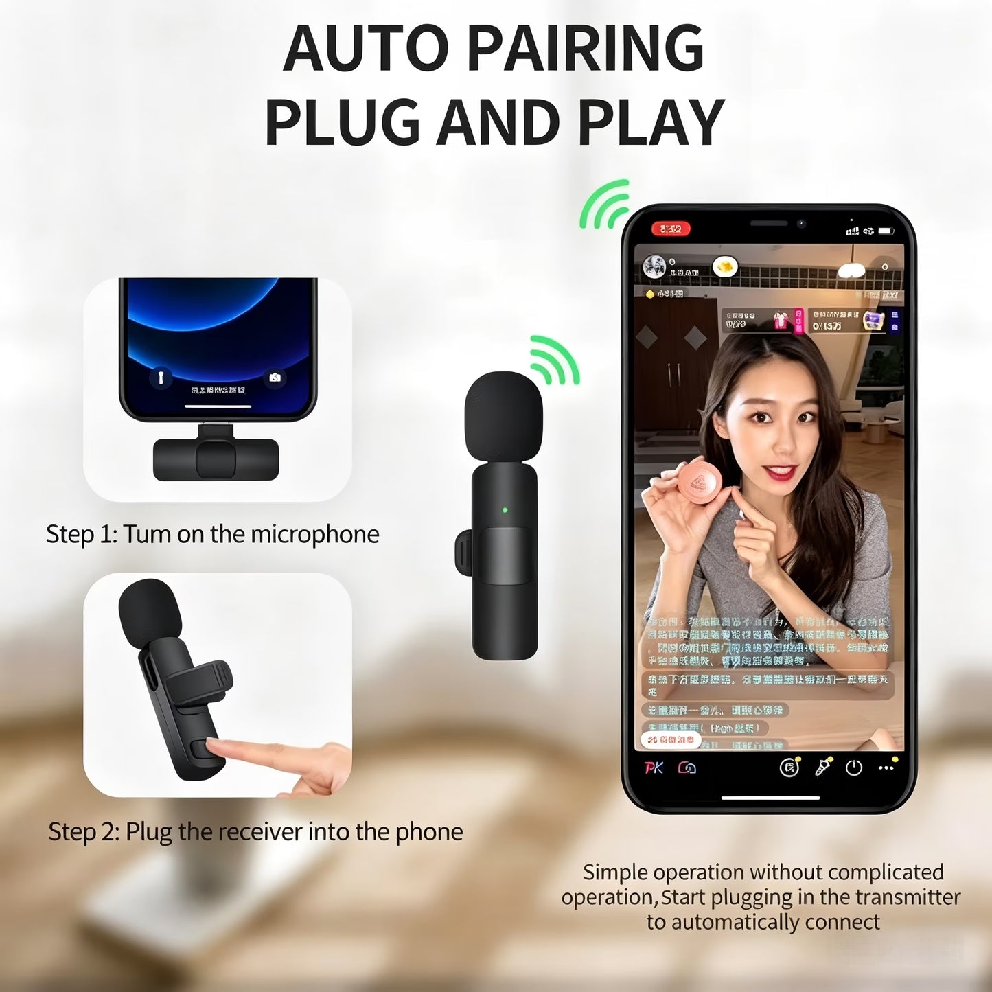 Avoben Wireless Mini Microphone for iPhone and Android Phones - Lavalier Microphone for Audio and Video Recording - Clip-on Microphone for Content Creators such as YouTube, TikTok, Podcasts, and Vlog