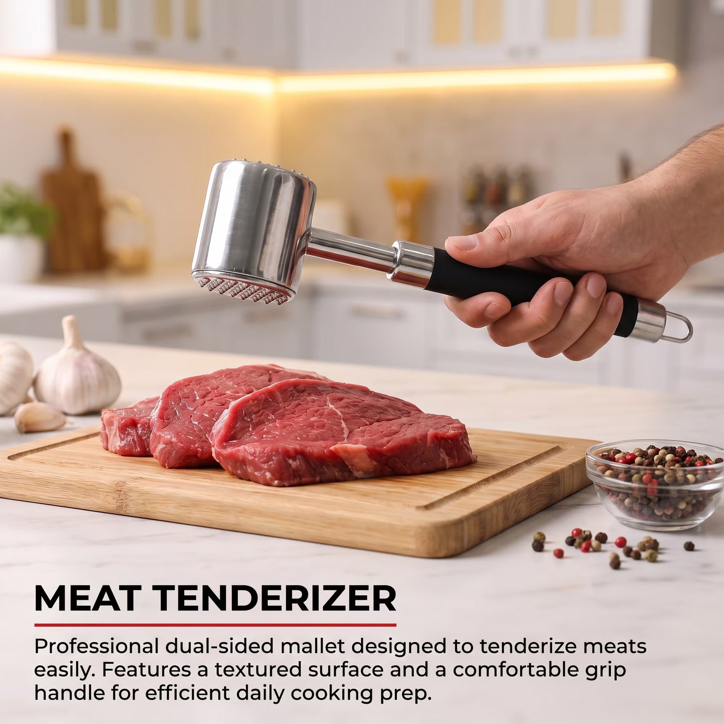 Yilush Meat Tenderizer Hammer with Comfortable-Grip Handle, Dual-side Mallet for Kitchen, Heavy Duty Pounder For Tenderizing Steak, Beef and Fish
