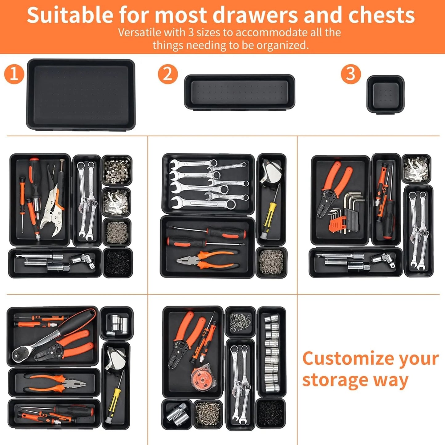 OHHSUN 32PCS Tool Box Organizer Tray Divider Set, Desk Drawer Organizer, Garage Organization and Storage Toolbox Accessories for Rolling Tool Chest Cart Cabinet Work Bench Small Parts