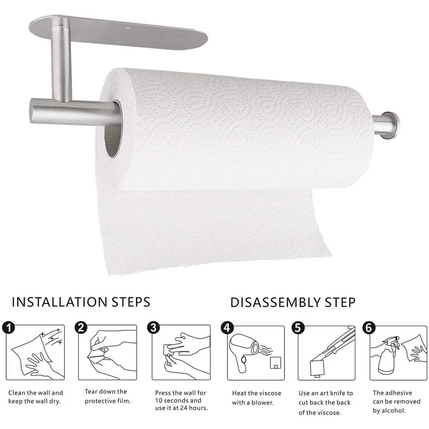 Paper Towel Holders for Kitchen,Paper Towels Bulk- Self-Adhesive Under Cabinet,Both Available in Adhesive and Screws,Stainless Steel