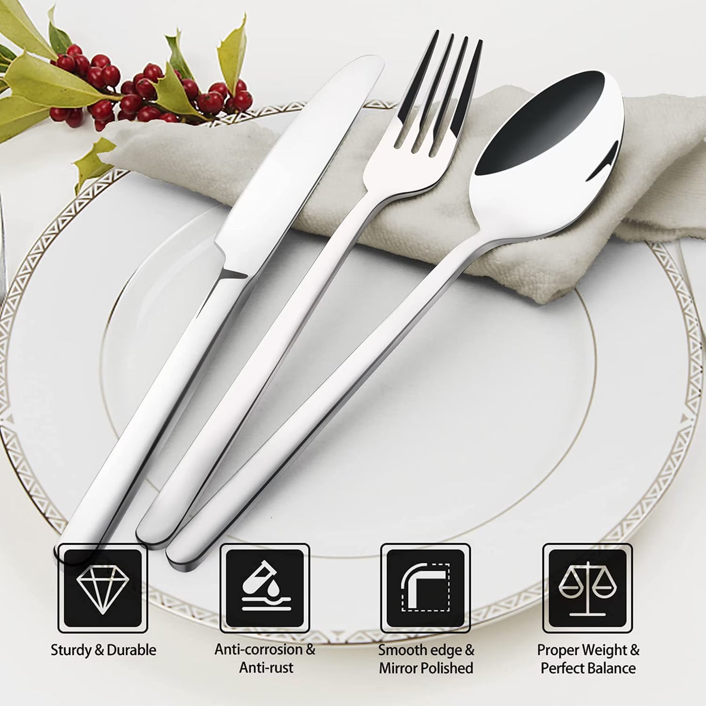 Yilush Silverware Set, 30 Piece Flatware Cutlery Set for 6, 18/10 Stainless Steel Silverware Mirror Polished Dishwasher Safe for Home, Restaurant, Wedding, Party(Silver, 30 pieces for 6)