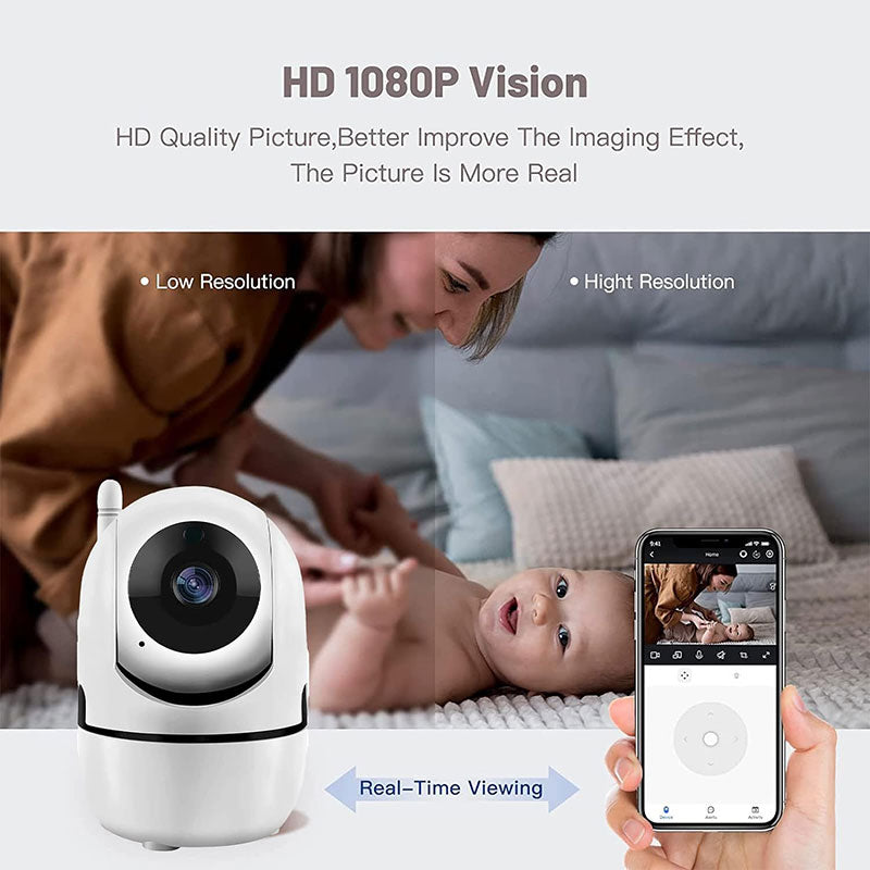 Indoor Pan/Tilt Smart Security Camera, 1080p HD Dog-Camera,2.4GHz with Night Vision,Motion Detection for Baby and Pet Monitor, Cloud & SD Card Storage, Works with Alexa& Google Assistant, White