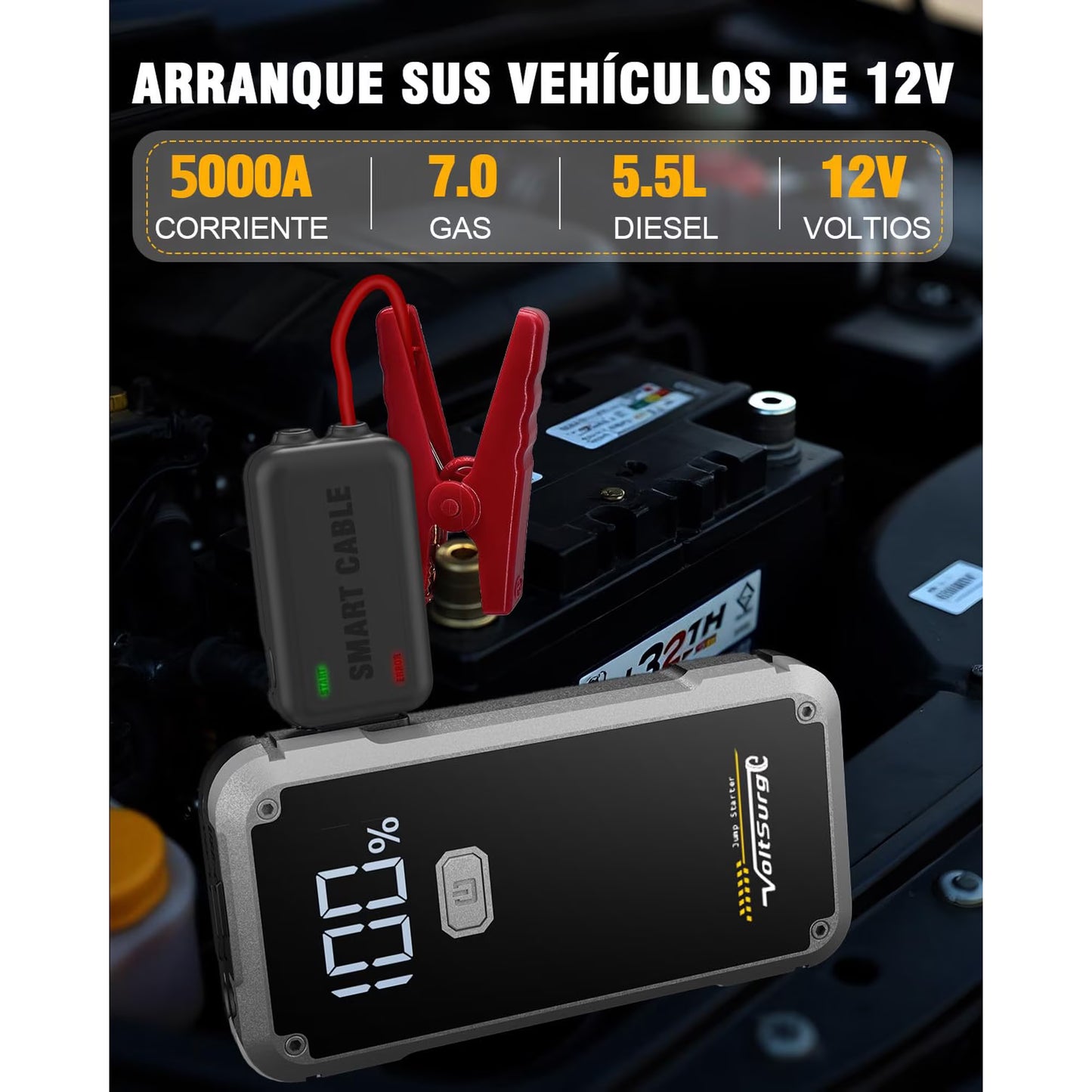6000A Car Jump Starter, Battery Jumper Starter Portable 12V Jump Box for Up to 7.0L Gas & 5.5L Diesel Engines, Car Battery Charger with LCD Display, LED Flashlight & Battery Booster Cable