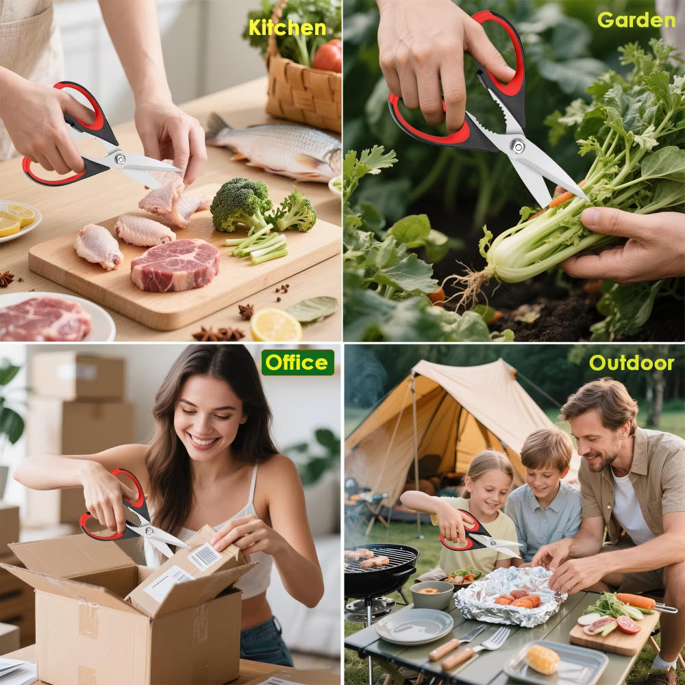 4pc Kitchen Scissors All Purpose Heavy Duty, Kitchen Utensils Set, Stainless Steel Cooking Utensils Gadgets, Meat Poultry Food Shears Dishwasher Safe Utility Tools Home Gift, with Protective Sheath