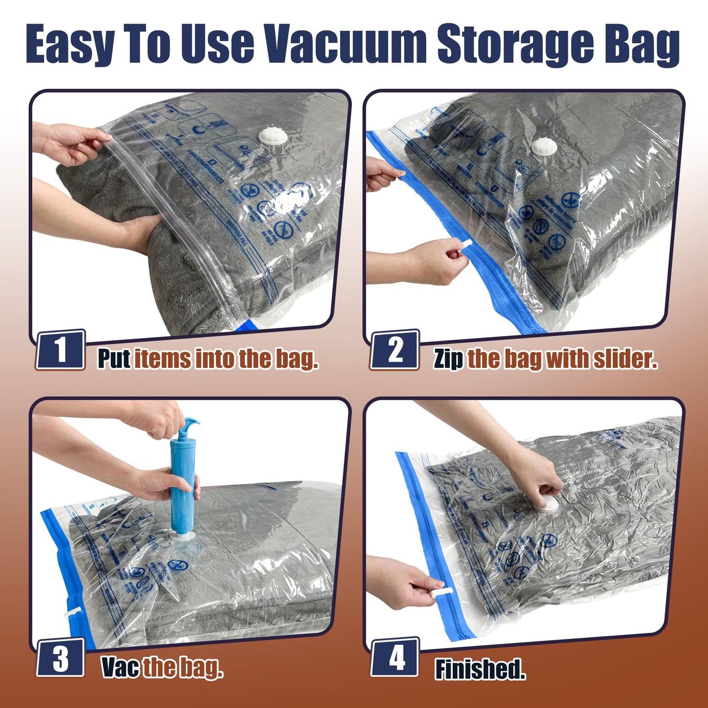 20 Pack Vacuum Storage Bags, Space Saver Bags (4 Jumbo/4 Large/4 Medium/4 Small/4 Roll) Compression for Comforters and Blankets, Pillow, Bedding, Sealer Clothes Storage