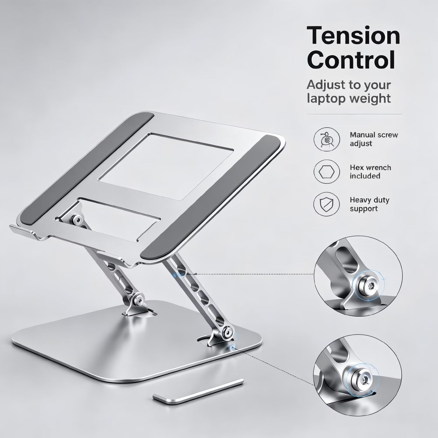 Adjustable And Foldable Laptop Stand With a Sturdy And Durable Base. Multi-Angle Adjustable Ergonomic Laptop Riser, Compatible With MacBook Air Pro, Laptops, And All 10-15.6 inch Laptops.