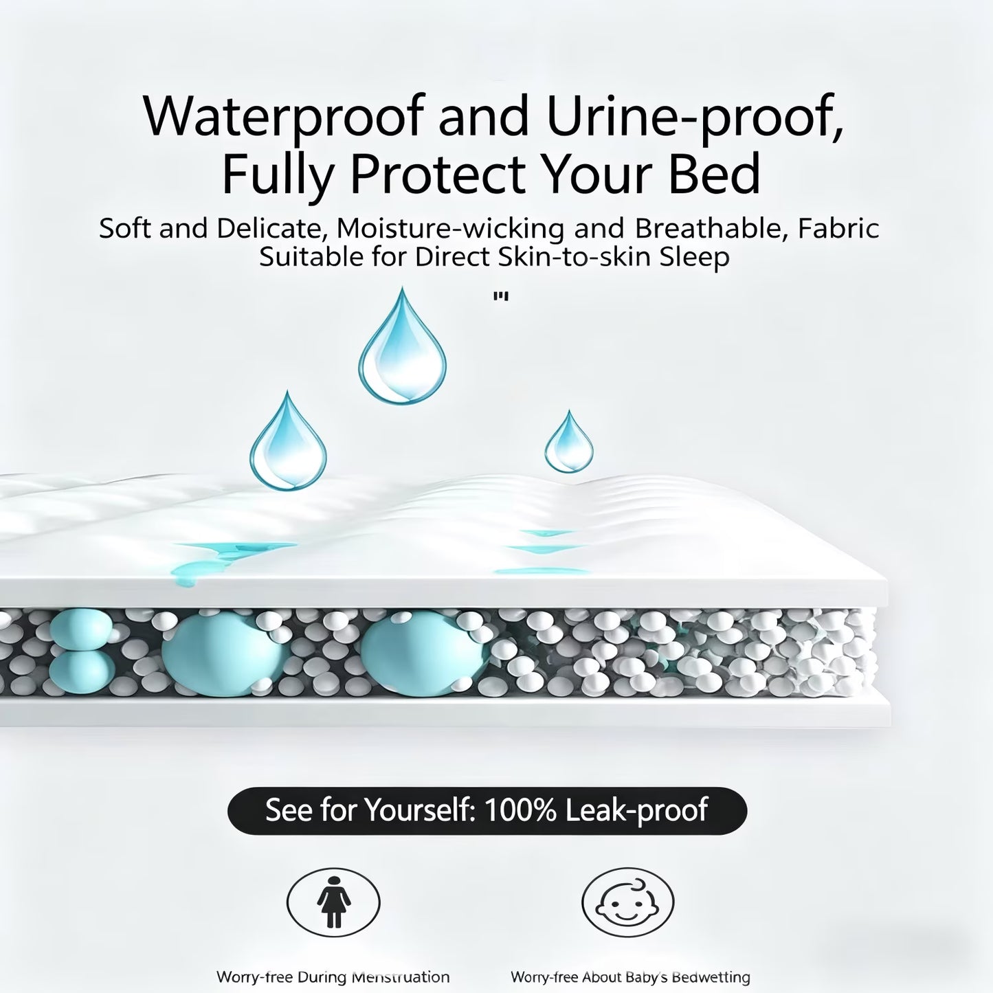 Waterproof Mattress Protector Pad Queen Machine Washable, Breathable Mattress Topper with Deep Pockets, All-Season Use, Hotel Quality (Queen, Grey)