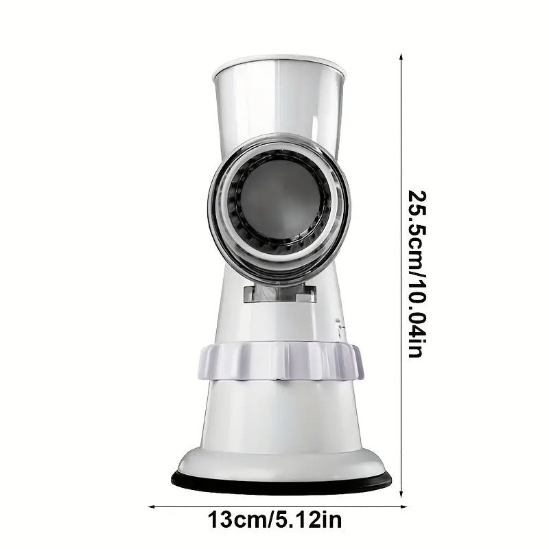 Rotary Cheese Grater, Kitchen Mandoline Vegetable Slicer with 3 Interchangeable Blades, Easy to Clean Grater for Fruit, Vegetables, Nuts-White
