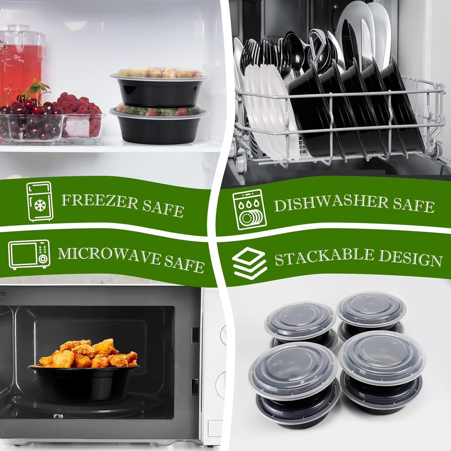 50-Pack Reusable Meal Prep Containers Microwave Safe Food Storage Containers with Lids, 28 oz - 1 Compartment Take Out Disposable Plastic Bento Lunch Box To Go, BPA Free - Dishwasher & Freezer Safe