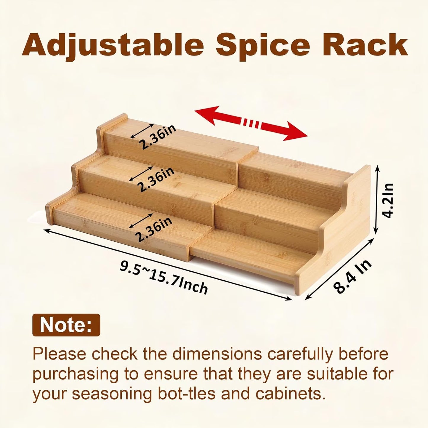 Carestrong Spice Rack Kitchen Cabinet Organizer- 3 Tier Bamboo Expandable Spice Organization for Cabinet,Yellow.