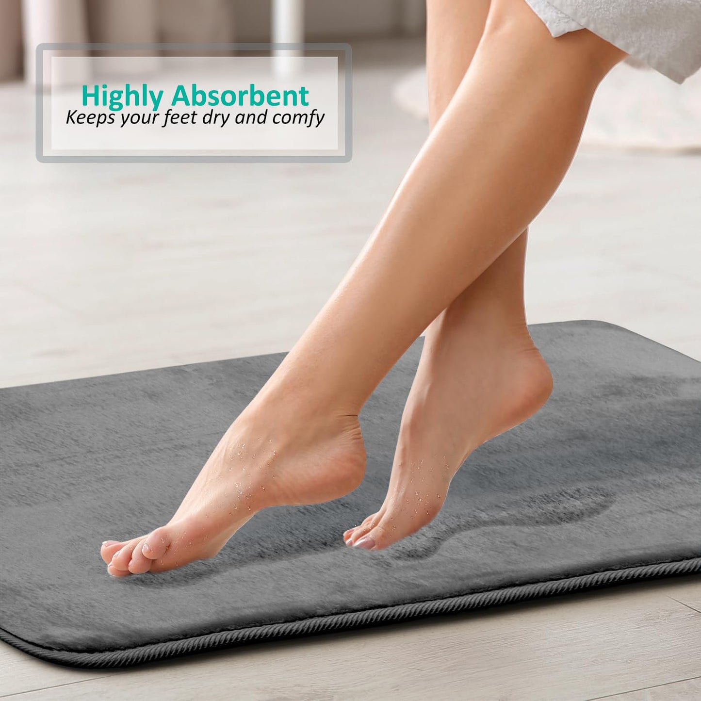 Memory Foam Bath Mat, Super Soft Absorbent Bathroom Rug Non Slip, Quick Dry, Machine Washable Floor Carpet for Tub Shower, Home Decor Accessories, 51x81, Grey