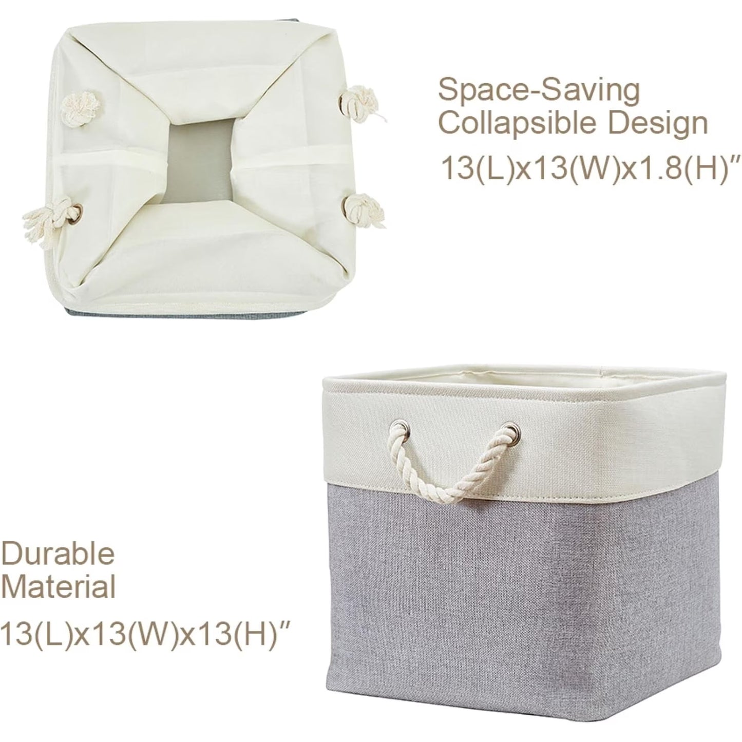 Carestrong 3 Pack Basket , Collapsible Laundry Baskets with Handles, Sturdy, Gray, 13-x-13-x-13-inch, Pack of 3