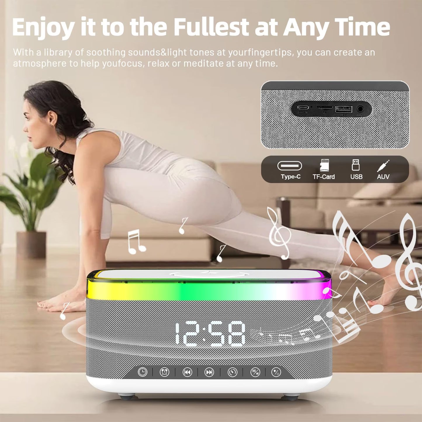 The DreamSky wooden digital alarm clock features wireless charging and is suitable for bedrooms and bedside tables. It comes with a charging dock, USB port, and large digital display.