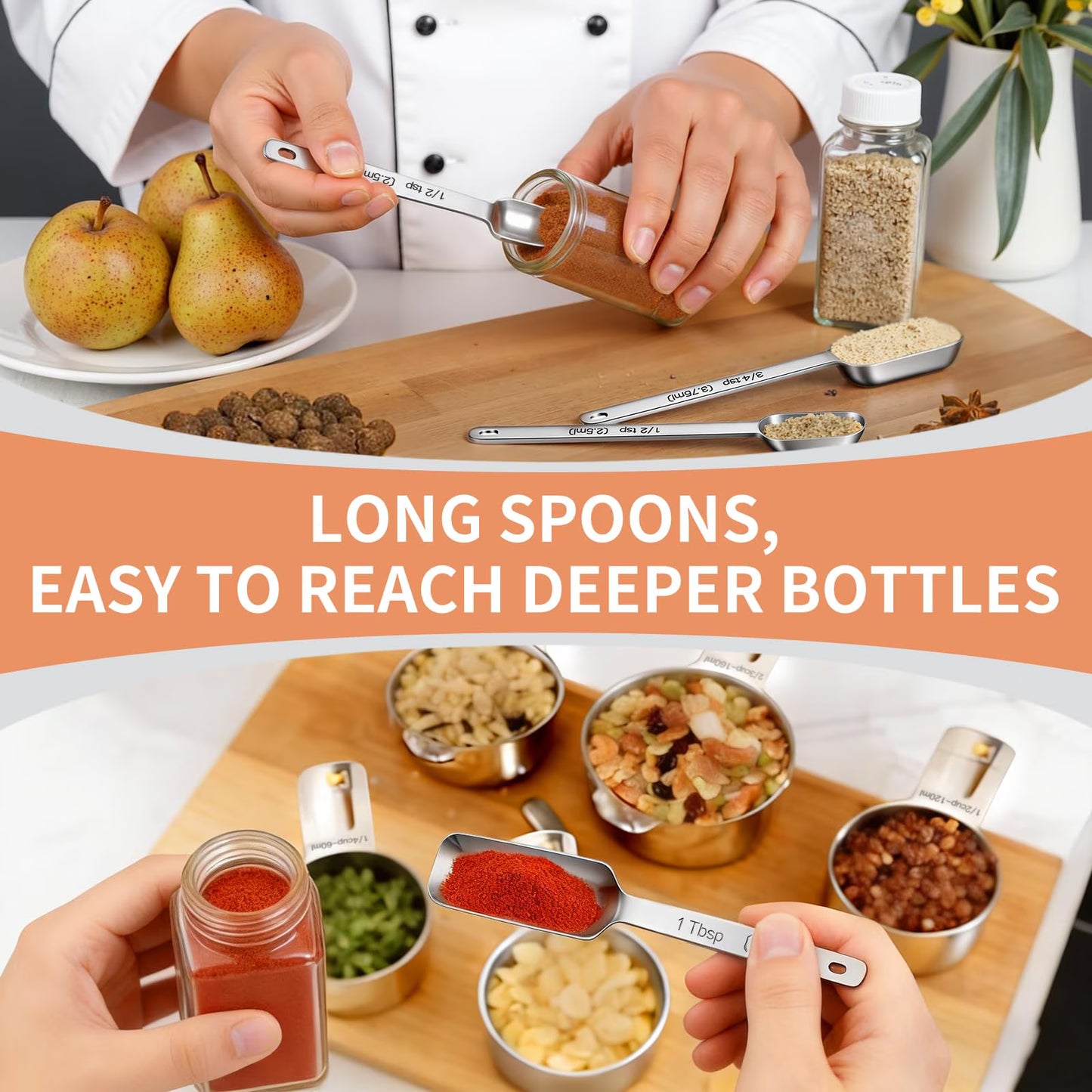 Yilush Cups and Spoons Set, 7 Stainless Steel Nesting Measuring Cups & 7 Spoons, 5 Mini Measuring Spoons &1 Leveler, Kitchen Gadgets for Cooking & Baking, Squar