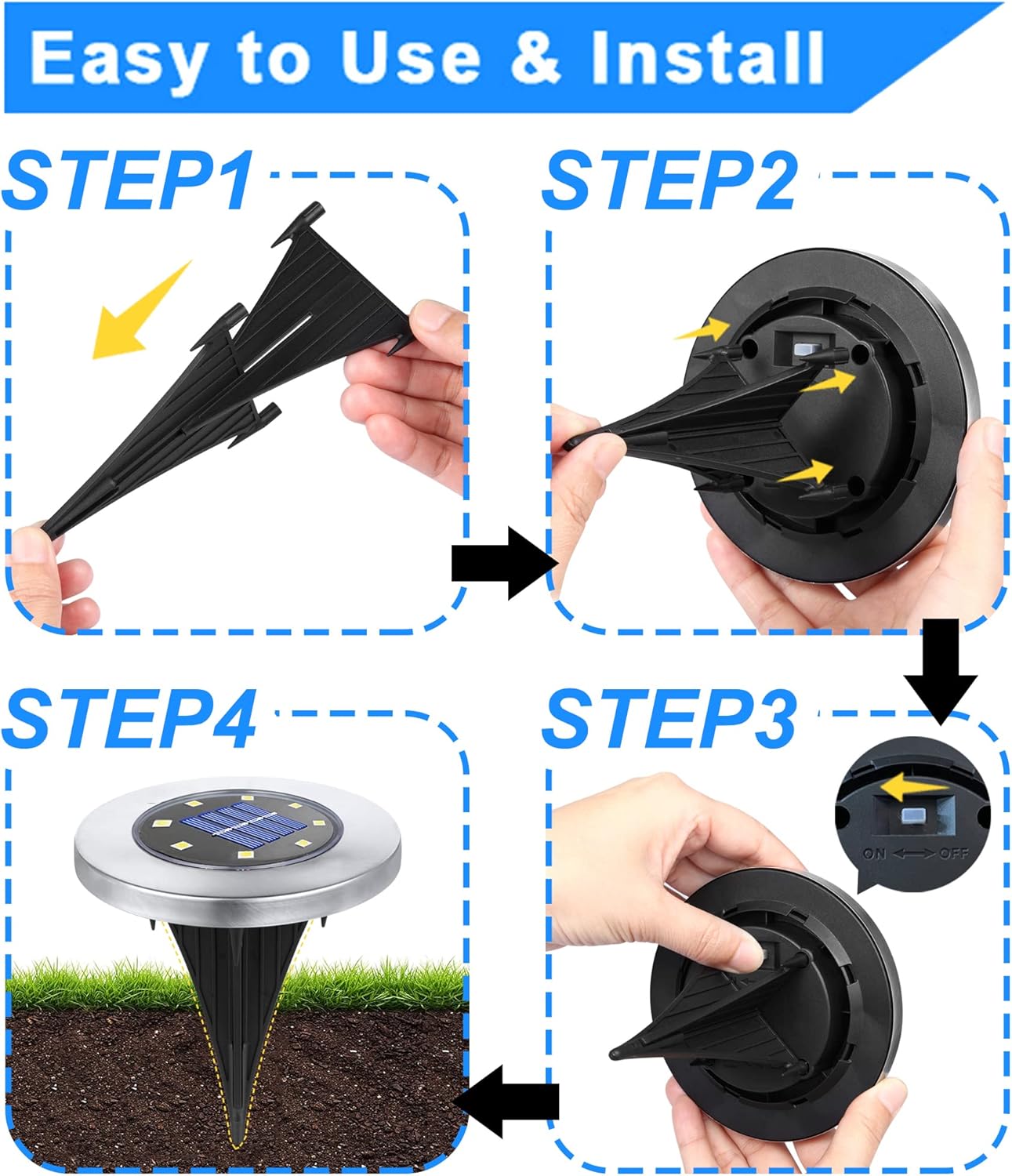 Solar Ground Lights, Waterproof Solar Garden Lights, Upgraded Outdoor Garden Waterproof Bright in-Ground Lights, Landscape Lights for Pathway,Yard,Deck,Lawn,Patio,Walkway (6 Pack Warm Light)