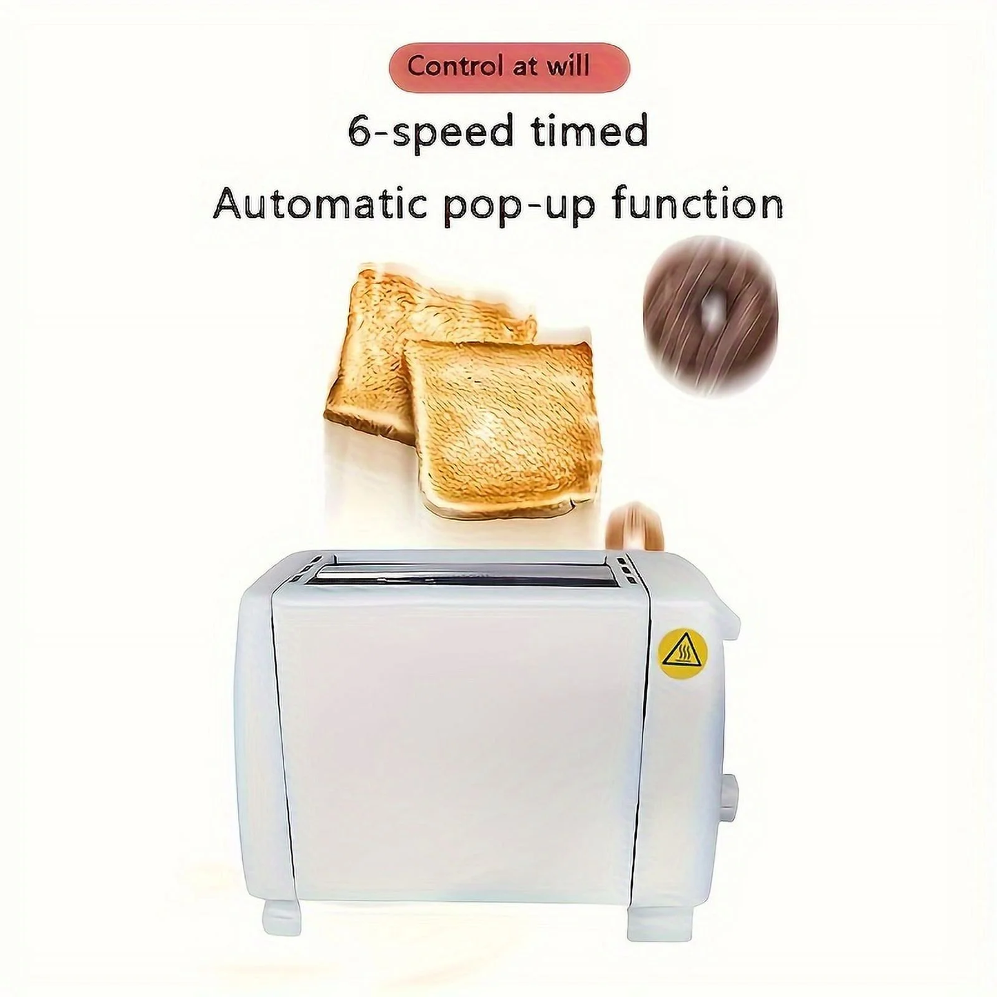 Toaster 2 Slice with Auto Shut Off & Reheat Function - 6 Browning Settings, Countertop Kitchen Essentials for Bagel Muffins Toast Pastry Waffles Grain Sweet Bread, 750W - White