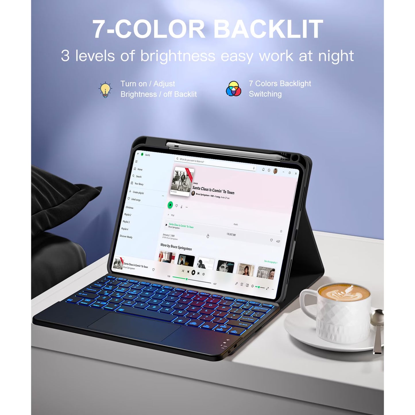 Compatible for iPad Generation Case with Keyboard, Folio Cover with Pencil Holder, Multi-Touch Trackpad, 7 Color Backlit, Detachable Keyboard for iPad (A16) 11th/10th Gen (Black)