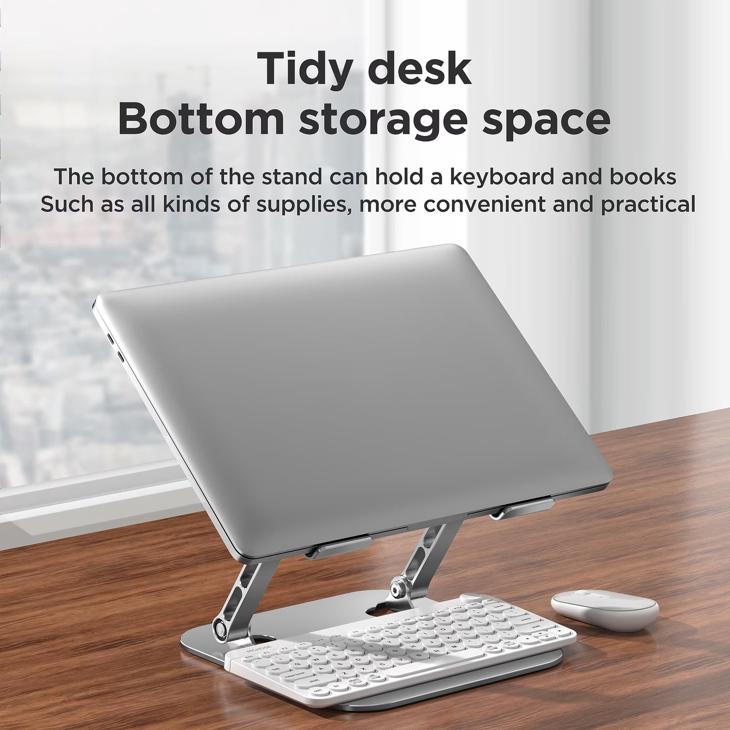 Adjustable And Foldable Laptop Stand With a Sturdy And Durable Base. Multi-Angle Adjustable Ergonomic Laptop Riser, Compatible With MacBook Air Pro, Laptops, And All 10-15.6 inch Laptops.