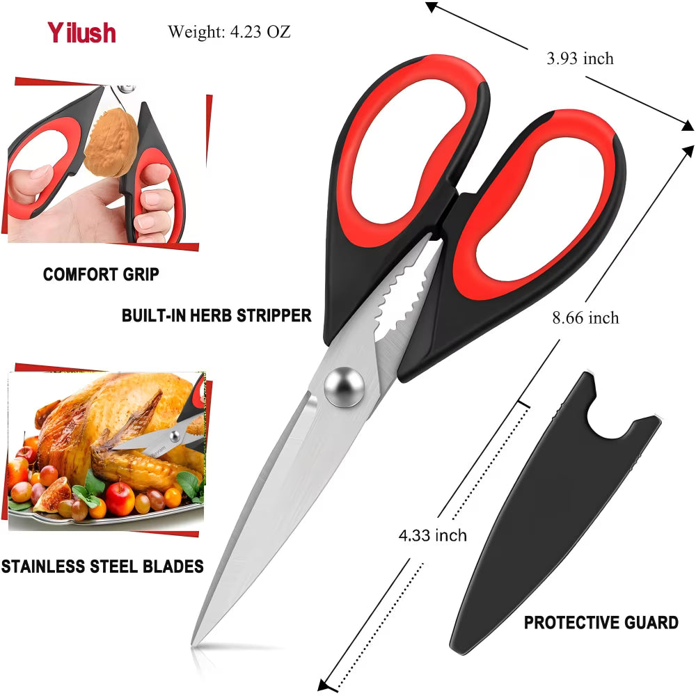 4pc Kitchen Scissors All Purpose Heavy Duty, Kitchen Utensils Set, Stainless Steel Cooking Utensils Gadgets, Meat Poultry Food Shears Dishwasher Safe Utility Tools Home Gift, with Protective Sheath
