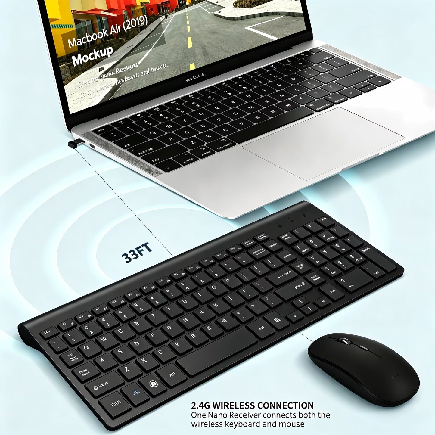 Avoben Wireless Keyboard and Mouse Combo for Windows, 2.4 GHz Wireless Unifying USB Receiver, 15 FN Keys, Long Battery Life, Compatible with PC, Laptop
