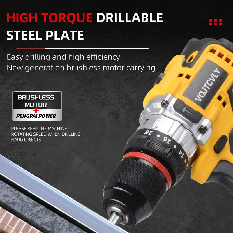 21V MAX Brushless Cordless Drill Set, Power Drill Kit with Battery and Charger, 3/8-Inch Keyless Chuck, Variable Speed, 18 Position and 26pcs Drill Bits (Yellow)