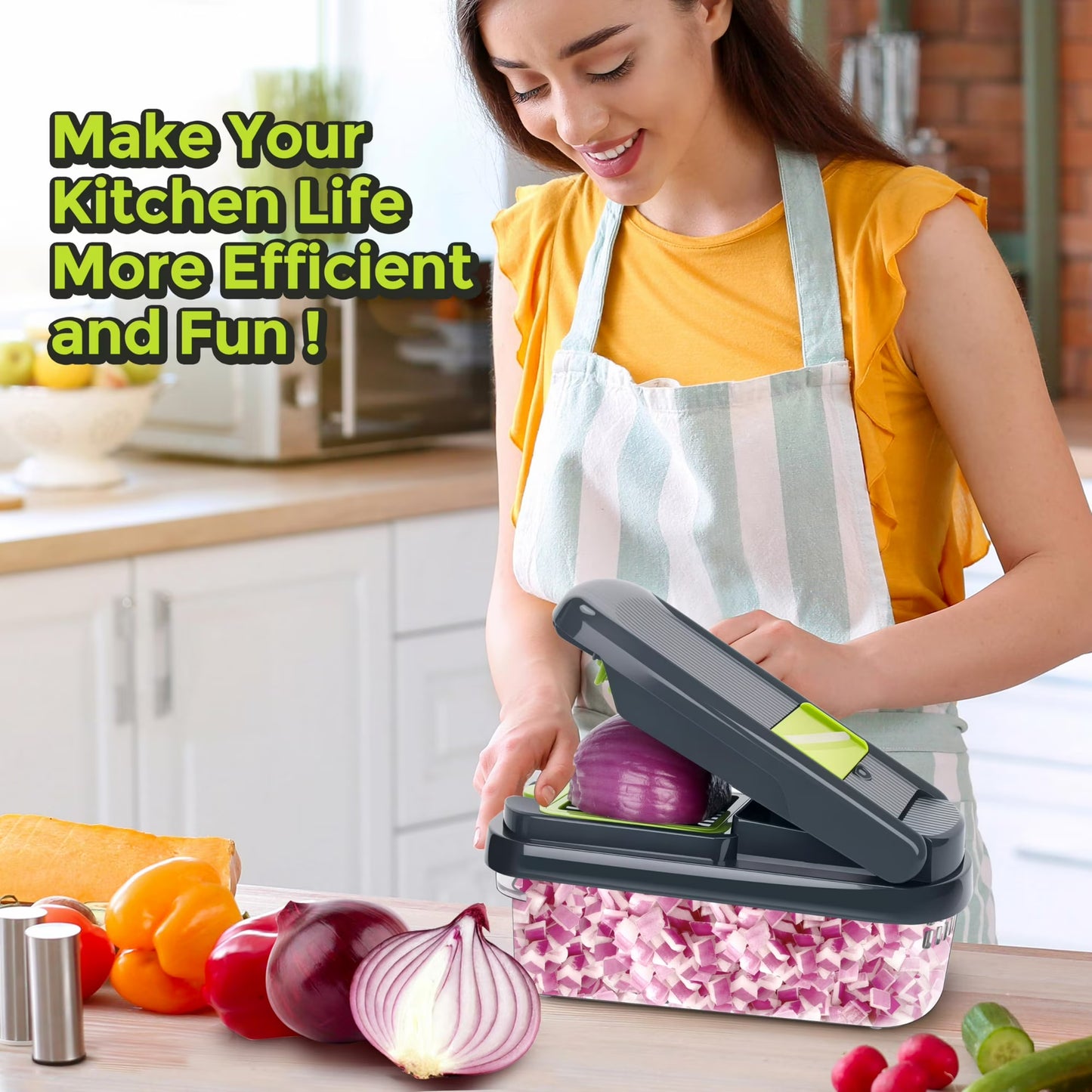 Yilush The Real Original Pro Chopper since 2013 Vegetable Chopper Mandoline Slicer, 8 Blade Food Veggie Chopper Onion Vegetable Cutter with Container, Kitchen Gadgets & Essentials, (10 in 1)