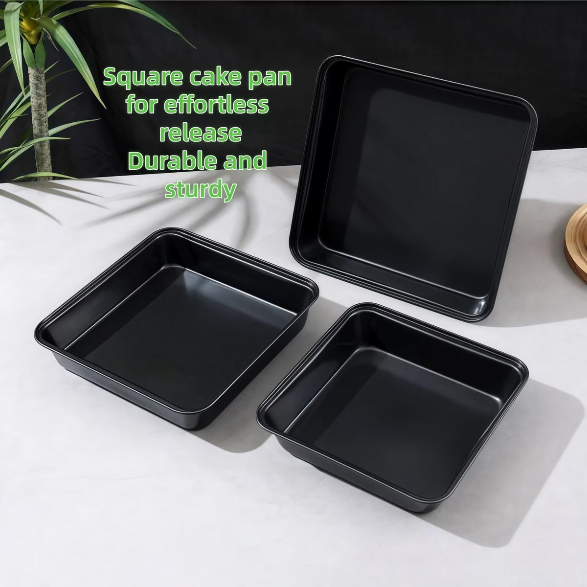 Yilush 3-Piece Square Baking Pan Set - 8.6/9.8/10.6-inch Non-stick Brownie and Cake Pans - Dishwasher safe for easy cleaning, Oven-safe Square Cake Pan (Black)