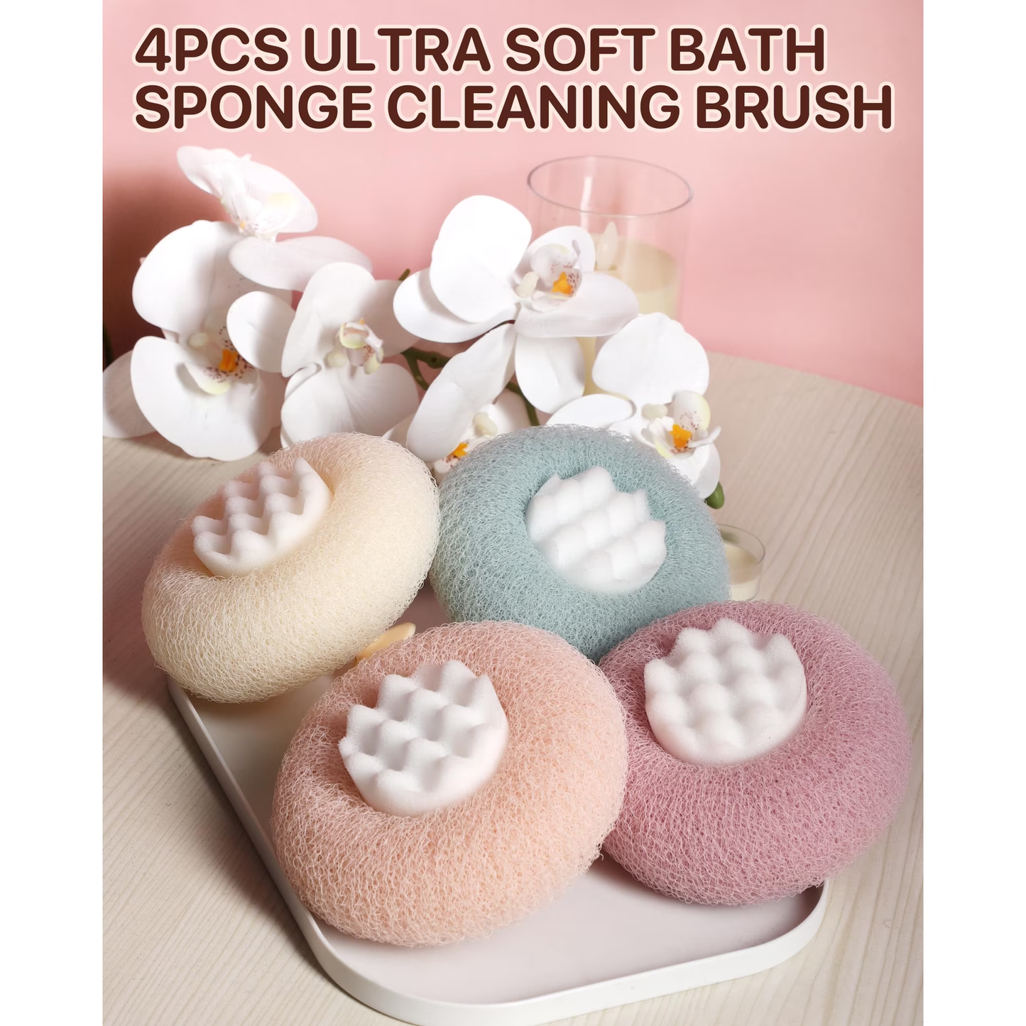Super Soft Sunflower Suction Cup Bath Ball, 2-in-1 Shower Scrubber Sponge for Body, Upgraded Sponge Mesh Pouf Bath Ball, Magic Exfoliating Bath Sponge Shower Ball for Women Men Shower