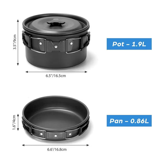 Mikhai Camping Cookware Mess Kit Set - Backpacking Camping Pots and Pans Set, All in One Non-Stick Camping Cooking Set, Hiking, Picnic, Outdoor and Camping Cookware Set