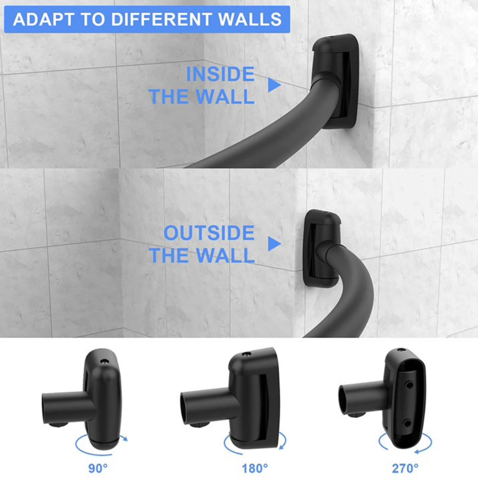 Curved Curved Shower Curtain Rod 42-74 Inches Adjustable Splicing Design Need To Drill Shower Rods Curved Round Bowed Rust proof, Premium Stainless Steel Shower Curtain Rod for Bathroom, Bathtub, Sta