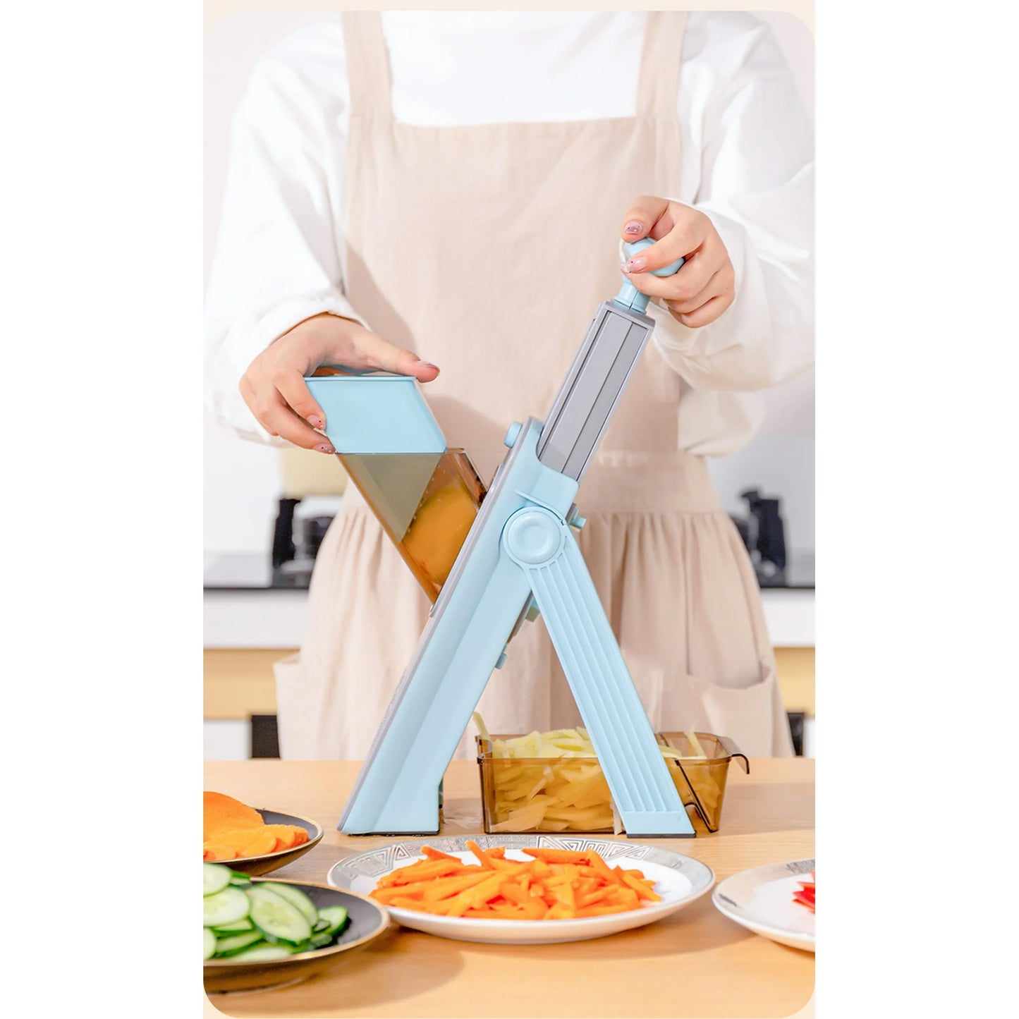 Safe Mandoline Slicer Plus, Biger Size, Adjustable Vegetable Food Chopper Potato Fries Cutter, Detachable Blade, Kitchen Chopping Artifact, Gift