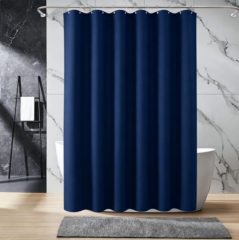 Waffle Textured Heavy Duty Thick Fabric Shower Curtains for Bathroom, 256GSM Luxury Weighted Polyester Cloth Bath Curtain Set with 12 Plastic Hooks，72Wx72H,Blue