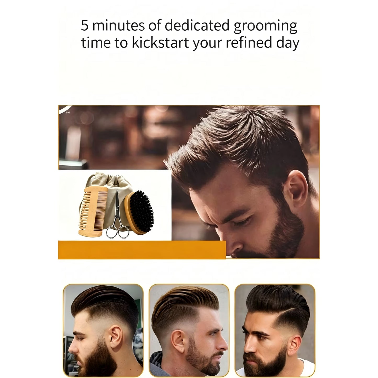 Beard Comb & Beard Brush Set for Men -Natural Boar Bristle Brush and Dual Action Pear Wood Comb w/Velvet Travel Pouch - Great for Grooming Beards and Mustaches